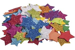 Rayher 30231000 Moosgummi Sterne Glitter, 2 + 3 cm ø, 100 Stück, selbstklebend, Farben gemischt, Glitter Schaumstoff Sticker, Moosgummi-Aufkleber Stern, zum Dekorieren, Bunt