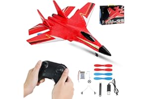 LUFEIS Avión de Control Remoto, Avión RC, Avións Teledirigido, Avións F-22 RC, 2,4 GHz 3 Canales, Avione Teledirigido para Adultos y Niños con Mando a Distancia (Rojo)