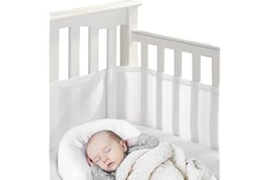 HIUME Cot Bumper, Mesh Baby Cot Bumpers, Star Breathable Crib Bed Liner Bumper Set, Adjustable Anti-Bumper for Cot Bed, Machine Washable & Easy Install (White-A)