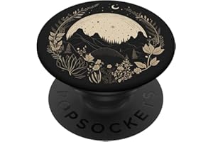 RETRO BOHEMIAN HIPPIE MINIMAL DARK BLACK BEIGE PopSockets Pop Grip:Boho Chic Floral Forest Nature Mountain Moon Hiking Camping PopSockets with Interchangeable PopGrip