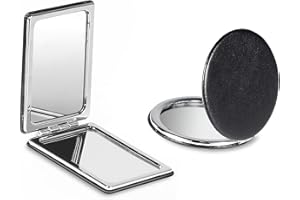 WantGor Compact Mirror, 2 Pack Makeup Mirrors Travel Black Round Portable Double-Sided Pocket Mirror for Men, Women