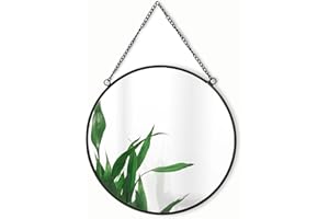 GreyZouq Black Round Mirror 25 cm, Round Vintage Metal Framed Wall Mirror with Hanging Chain, for Bathroom, Bedroom, Hallway and Living Room Vintage/contemporary (Black)
