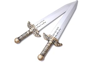 Hoappa Plastic Roman Warrior Sword Prop for Outdoor Play, Silver Hollow Medieval Costume Sword for LARP Halloween, 2 Pack
