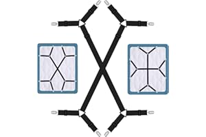 Quelcc 2 Pièces Tendeur Drap Housse, 70-277CM Attache Drap Housse avec Pinces Métalliques, Tendeurs De Drap RéGlables, Élastiques Ajustables Sangle Drap Housse, Convient à Tous Lits et Matelas, Noir