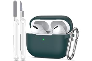 MHYALUDO Kompatibel mit AirPods Pro Hülle (2019), Anti-Fall, weiches Silikon, stoßdämpfende Schutzhülle, AirPods Pro Hülle,mit Schlüsselanhänger und Reinigungsset,Waldgrün