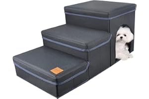 GUWINA Escalier pour Chien 3 Marches, Pliable et Antidérapant Escalier pour Animaux pour Lits de Haute et Canapé, Rampe pour Animaux avec Rangement et Appartement, pour Petit Chiens, Chats (Bleu)