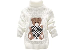 LOOTENKUN Pull Col Roulé BéBé Fille GarçOn Hiver Chaud ÉPais Pas Cher A La Mode Ours Imprimer en Tricot Haut Manches Longues Doux Cartoon Mignon Tendance Pullover 12 Mois-5 Ans