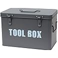 Slate Grey Metal Toolbox Retro Vintage Style Single Tray Tool Box with Lockable Lid (Padlocks Not Supplied) 21cm (H) x 31cm (W) x 19cm (D)