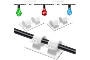 Fenxyo Outdoor Lights Hooks Adhesive with Upgraded Sticky Pad, Storage Box, 18pcs Strong Waterproof Self Adhesion Cable Clips for Outdoors String Lights Desk Wall Workshop Home Office