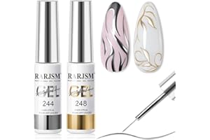 RARJSM Metallic Nail Art Gel Liner Silver Bronze Gold 2pcs Set Mirror Chrome 3D Effect 8ml Build in Thin Brush Metal Painting Drawing Striper Thin Brush Gel Polish Soak off UV LED Curing Requires 8ml