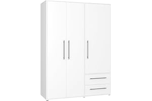 AVANTI TRENDSTORE - Fathie - Armadio con 3 ante battente e 2 cassetti in legno laminato di colore bianco opaco. Disponibile in diversi colorazioi. LAP 145x200x59 cm.