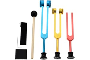 DRELD Tuning Forks for Healing -128Hz, 256Hz, 512Hz Tuning Fork with Rubber Base for Chakra Frequency Healing, Sound Therapy, DNA Repair with Cleaning Cloth, Allen Key and Silicone Hammer (Colorful)