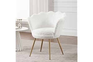 ‎CHAIRUS chairus Schminktisch Stuhl, Muschel Sessel aus Teddystoff Armlehnstuhl Loungesessel mit goldenen Beinen Armlehnensessel für Wohnzimmer,Weiß