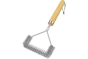 ‎TNTOR Grillbürste, TNTOR Grill Reinigungsbürste mit Extra Langer Edelstahl Borsten und Wärmeisolierung Griff, für Gasgrill, Holzkohlegrill, Kugelgrill, Elektrogrill und Grillrost (Holzgriff)