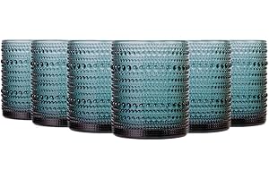 TRESV Set de 6 Vasos Colores o Transparente, Vaso de Cristal agua de 350 ml, Vaso de Agua y Bebidas, Aptos para Lavavajillas (Azul)