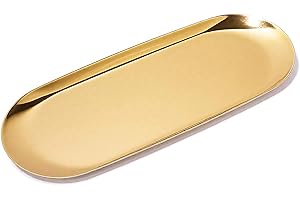 QACUU Gold Oval Tray, Nordic-Style Stainless Steel Decorative Tray for Candles, Jewellery Dish or Vanity Tray, Ideal Trinket Dish and Decorative Home Accessories