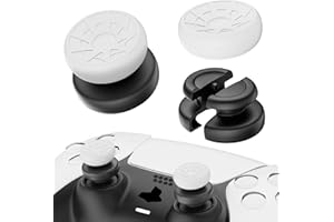 PlayRealm NO Falling Off Thumbstick Extender & Silicone Grip 2 Sets for PS5 & PS4 Controller (Turbo White)