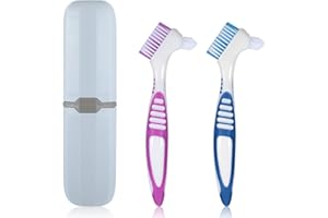 YQQYG 2 PCS Denture Brush, Retainer Brush Denture Toothbrush with Rubber Anti-Slip Handle, False Teeth Care with Carrying Case, Denture Brushes for Cleaning False Teeth Maintenance