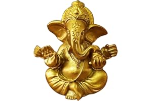 OTKARXUS Statue Hindu Gold Lord Ganesha, 1 mini statua di elefante indiano Dio statua in resina, statuetta di Ganesh fatta a mano elefante ornamenti decorazione per casa ufficio auto