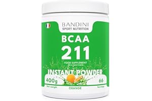 Bandini® BCAA 2:1:1 400gr Poudre Zéro Sucre | Acides Aminés à chaîne ramifiée 2.1.1 avec Leucine, Isoleucine et Valine | Amino Acids Powder pure sans additifs | Saveur d'Orange | 100% Vegan