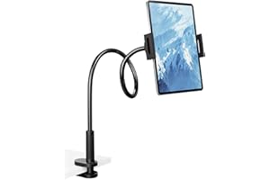 Klsniur Schwanenhals Tablet Halterung Ständer, Verstellbarer Handy/Tablet Halter mit Stabiler Klemme, Flexible Arme für Ipad/Handy/Switch/Samsung Galaxy Tabs 4,7-12,9 Zoll(Schwarz)