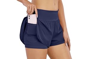 COTOP Pantalone Corto de Running Mujer,2 en 1 Pantalones Cortos Verano de Cintura Alta con Bolsillo,Pantalone Corto elásticos de Secado rápido para Mujer para Fitness Jogging Gimnasio Entrenamiento