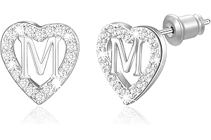 MISS CHIPMUNK Valentines Day Gifts for Her - Heart Stud Earrings for Girls Women14K Gold Plated Hypoallergenic Heart Shaped Cubic Zirconia Alphabet Letter Earrings Christmas Birthday Gifts for Women