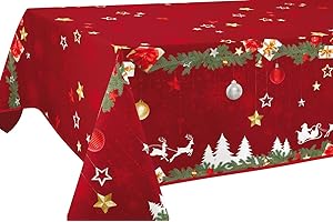 Le linge de Jules Nappe Anti-Taches Noël Rouge - Taille : Rectangle 150x240 cm