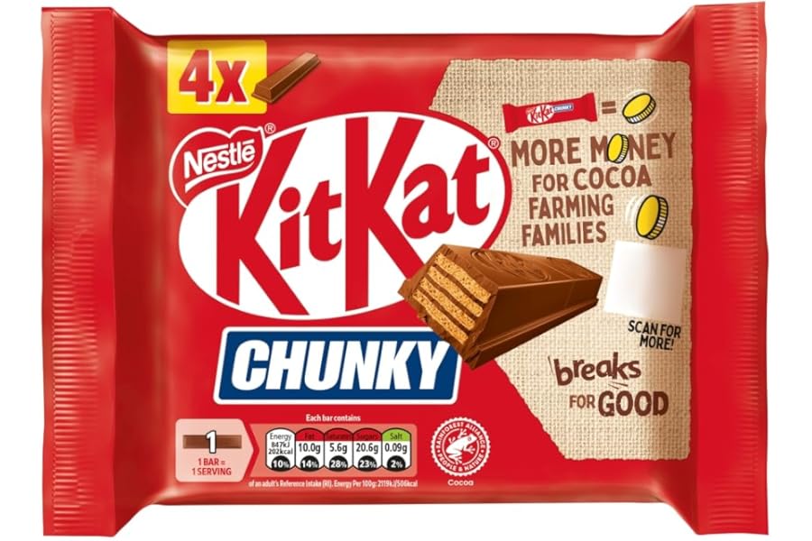 KitKat Chunky Milk Chocolate Bar 4 Pack Multipack 160g, 4 x 40g