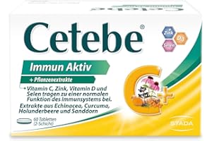‎CETEBE Cetebe® Immun Aktiv: Nahrungsergänzungsmittel mit Vitamin C, D3, Zink, Selen & Pflanzenextrakten - Unterstützt das Immunsystem, 60 Tabletten