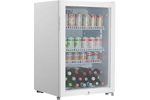 METRO Professional Mini Frigo per Bevande GSC2125B Con Porta in Vetro, 220-240V, 3 Ripiani Regolabili, Frigo Bar Silenzioso con Serratura, Frigo Da Ufficio, Bar, Gastronomia (Bianco, 118 L)
