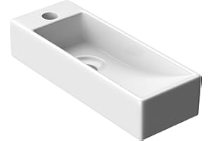 DB DUROVIN BATHROOMS Durovin Bathrooms Mini Ceramic Sink - Wall Hung Mount - Ultra Slim Rectangular Cloakroom Hand Washing Basin - One Left Hand Tap Hole