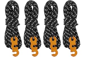 JINTN 4 Pack Tent Guy Rope 4mm Camping Guy Cord Windproof Tent Guide Line Reflective Cord with Aluminum Tensioners Adjuster 13 Feet Black Guy Rope for Outdoor Hilking Camping Awning Tents