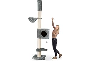 HAPPYPET Kratzbaum Grosse Katzen Stabil XXL Deckenhoch, 250 bis 275 cm – 18 cm Dicke Stämme, Große Liegemulden bis 20 kg, Höhle, geprüftes Holz, Katzenkratzbaum für Maine Coon