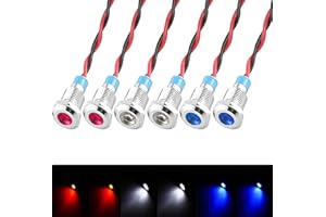 GUUZI 6 Piezas 12V-24V 8mm Panel LED Piloto Dash Luz de Advertencia Indicador Lámpara Luz Indicadora Lámpara Piloto Dash Bombillas direccionales (Rojo/Azul/Blanco)