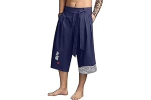 YAOBAOLE Pantalon Japonais Homme Pantalon Court Taro pour Hommes en Lin Vêtements Traditionnels Japonais avec Cordon de Serrage