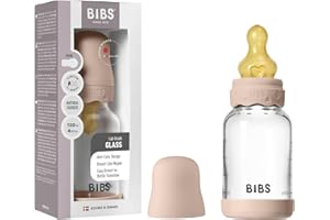 BIBS Boheme Baby Glass Bottle 120ml, Vermindert Koliken, Runder Sauger aus Naturkautschuklatex, Unterstützt das Stillen. Hergestellt in Dänemark - Blush