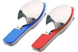 QitinDasen Lot de 2 couverts de camping 4 en 1 de qualité supérieure - Couverts pliants 4 en 1 - En acier inoxydable