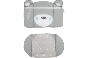 roba Cuscino Riduttore per Sedia e per Seggiolone Indibär – Set 2 Pezzi - Cotone Traspirante - Lavabile - Microfibra - Morbido e Imbottito - Resistente – Motivo con Orsetto - Grigio