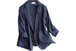 GIBZ Blazer da Donna Lino Elegante Casual con Un Bottone Manica 3/4 Cappotto Primavera