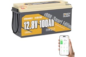 Power Queen Bluetooth Batterie Lithium 12V 100Ah Batterie LiFePO4 avec Protection Low-Temp, Sièges de Camping-Car DIN H8 L5 Taille Groupe 49, BMS Smart 100A,15000 Cycles pour Caravane RVs