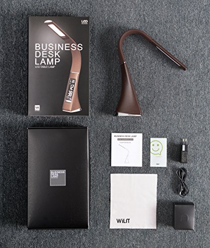 WILIT® U2 5W edle und moderne LED Schreibtischlampe in Lederoptik mit integriertem Wecker, Kalender, Uhrzeit und Temperaturanzeige, in 3 Helligkeitsstufen verstellbar - 