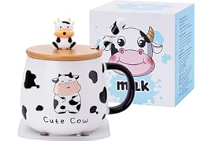 SHENDONG Urocza krowa kubek do kawy z uroczą pokrywką, podstawka kawaii i łyżka, prezenty z nadrukiem krowy, ceramiczny kubek do kawy, hawajski, zabawne kubki 3D, prezenty urodzinowe dla kobiet,