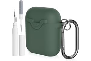AOTUAO Compatibile con AirPods 2 e 1 Custodia Cover e Kit di Pulizia, Case Protettiva Antiurto e Antiscivolo in Silicone per AirPods 2a e 1a Generazione con Moschettone, Pine Green