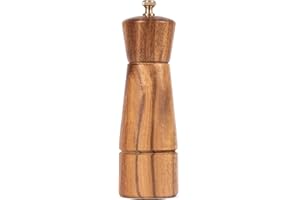 DeroTeno Salt Mill, Salt Grinder with Adjustable Ceramic Grinding Core, Acacia Wood, 16.5 cm Height, Bottom DIA: 5 cm(Tray is NOT Included)