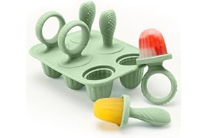 CLDY 6 Mulden Eisformen Baby Silikon, Kinder Eisförmchen Popsicle Formen, Enthält 6 Stäbchen, BPA-Frei, Lebensmittelecht, leicht zu reinigen, ideal für Fruchtpüree & Muttermilch (Grün)