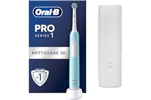 Oral-B Brosse A Dents Electrique Pro 1 Bleue Avec 3 Modes De Nettoyage 3D Dont Douceur, Brossage Avec Des Oscillo-Rotations Et Pulsations, Brossette De Rechange Rond Oral B, Chargeur, Etui