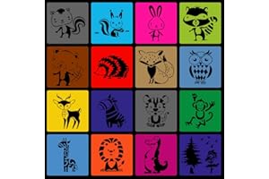 16 Fogli di Stencil Animali per Bambini, ARPDJK 5,91 x 5,91 Pollici, Modelli di Pittura Riutilizzabili per Artigianato, Stencil da Disegno per Album, Biglietti DIY, Diario, Conto a Mano