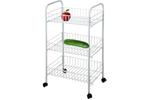 Hampton & Stewart 3/4 Tier Kitchen Trolley Wheeled Cart Vegetable Rack Fruit Basket Storage Unit (White, 3 Tier)