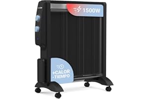 UNIVERSALBLUE Calefactor Mica bajo Consumo | Radiador Silencioso 1500W |Color Negro | Termostato Regulable | Rápido calenamiento